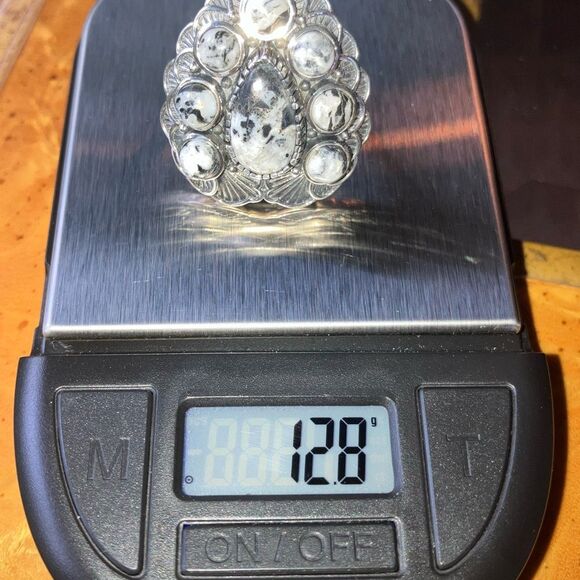 Genuine White Buffalo Sterling Silver Cocktail Ring Size 7 - Picture 7 of 9